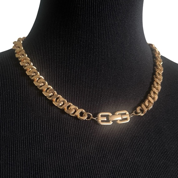 Givenchy Vintage 19” Gold Plated Thick Curb Link Choker Necklace GG Logo Clasp - Picture 5 of 10